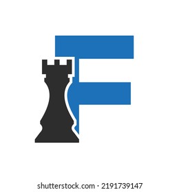 Letter F Chess Game Logo Design Vector Template. Chess Logo Type Symbol