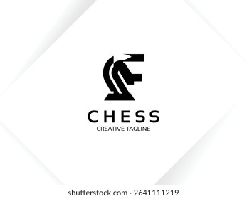 Letter F chess logo design template. Monogram knight logo