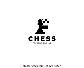 Letter F chess logo design with pawn and chess board