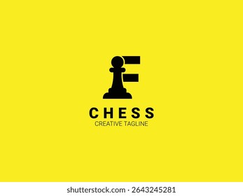 Letter F chess logo with pawn. Chess sport monogram logo template