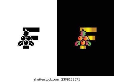 Letter F with Christmas Logo. typography element for Christmas, new year and winter holiday design.