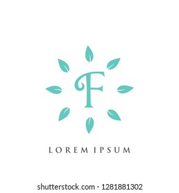letter F circle logo design template. creative sign. Universal vector icon. leaves, natural, beauty style - Vector