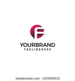 letter F in circle shape logo design concept template