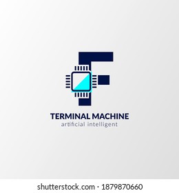 letter F circuit logo. terminal machine for technology, gadget, artificial intelligent