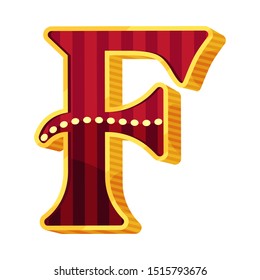 Letter F in circus style. Vector illustration on a white background.