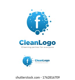 letter F clean wash water bubbles symbol logo vector