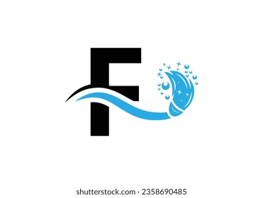 Letter F Cleaning Service Logo Design Concept With Clean Brush Symbol Template.