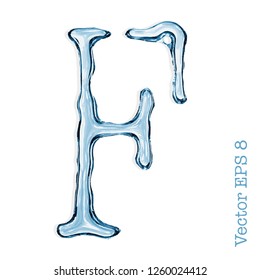 Letter F from clear transparent bluish water droplets. Vector EPS 8.
