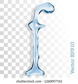 Letter f from clear transparent bluish water droplets. Vector EPS 10.