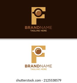 Letter F Coffee Cup, Tea, Chocolate, Logo Design Template Inspiration, Vector Illustration.