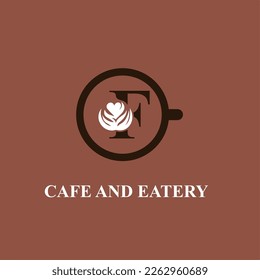 Letter F with Coffee Flower Art and Cup for Cafe, Coffee Shop, Coffee Bean Company Logo Idea Template