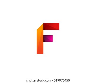 Letter F Colorful Origami 3D Ribbon Logo Design Template Element