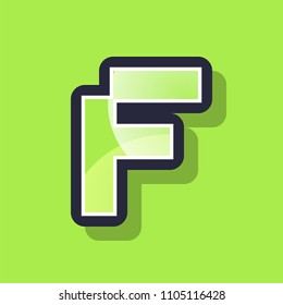 Letter F colorful pixel art alphabet typeface with shadow. vector typography design. 