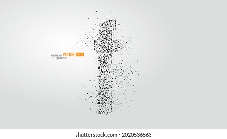 The letter f is composed of particles on gray background. Abstract vector font material.