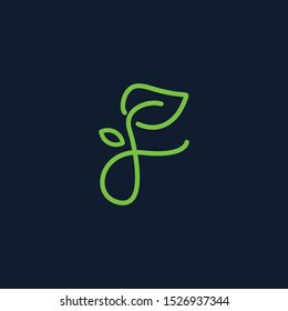 letter F with the concept of a monogram in the form of green leaves
