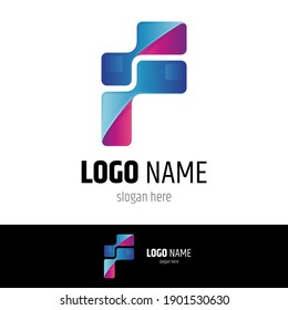 Concepto de diseño de logotipo de píxeles conectados a la letra F