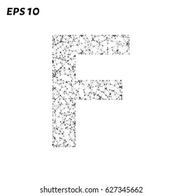 The letter F consists of points, lines and triangles. Vector illustration