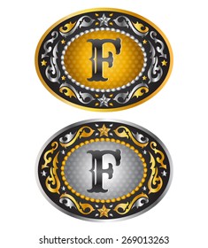Letter F - Cowboy belt buckle - Alphabet vector design
