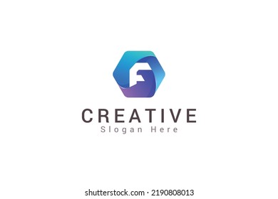 Letter F creative 3d colorful hexagonal logo