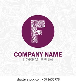 letter f creative circle icon logo magenta on decorative seamless background