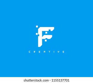 Letter F Creative Flat 3D Pixel Box Logotype