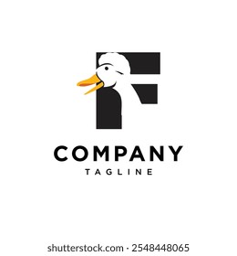 Letter F Crested Duck Logo Icon Vector