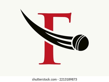 Letter F Cricket Logo Concept With Ball Icon For Cricket Club Symbol Vector Template. Cricketer Sign