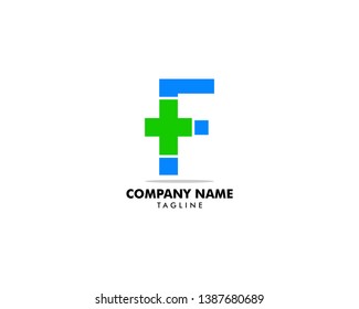 Letter F cross plus logo, Medical healthcare hospital Logotype