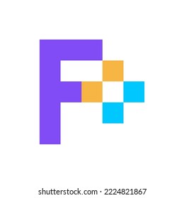 Letter F cross plus medical pixel logo design