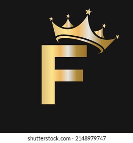 Letter F Crown Logo. Crown Logo on Letter F Vector Template for Beauty, Fashion, Star, Elegant, Luxury Sign