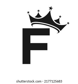 Letter F Crown Logo. Crown Logo on Letter F Vector Template for Beauty, Fashion, Star, Elegant, Luxury Sign