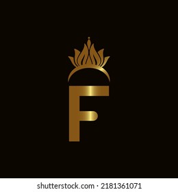 Letter F Crown Logo. Crown Logo on Letter F Vector Template Design.