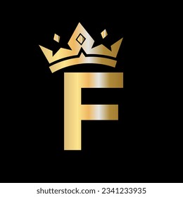 Letter F Crown Logo. Crown Logo on Letter F Vector Template for Beauty, Fashion, Star, Elegant, Luxury Sign