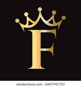 Letter F Crown Logo for Queen Sign, Beauty, Fashion, Star, Elegant, Luxury Symbol	