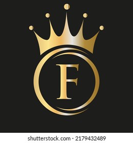 Letter F Crown Logo. Royal Crown Logo for Spa, Yoga, Beauty, Fashion, Star, Elegant, Luxury Sign