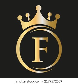 Letter F Crown Logo. Royal Crown Logo for Spa, Yoga, Beauty, Fashion, Star, Elegant, Luxury Sign