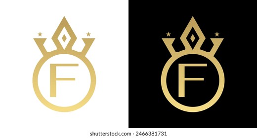 Letter F Crown Logo, Letter F Logo with crown Template for Sign Luxury Star Elegant Beauty,fashion