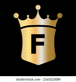 Letter F Crown and Shield Logo Vector Template with Luxury Concept Symbol