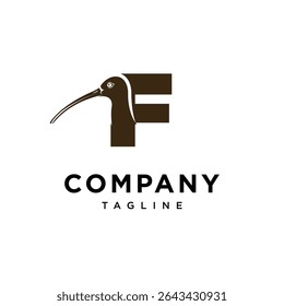 Letter F Curlew bird Logo Icon Vector