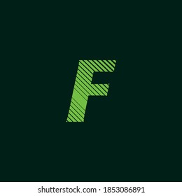 letter F cursive texture in green color with slanted lines, speed and movement