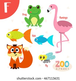 Letter F. Cute animals. Funny cartoon animals in vector. ABC book. Vector illustration