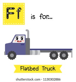 Letter F cute children colorful transportations ABC alphabet tracing flashcard of Flatbed Truck for kids learning English vocabulary Vector Illustration.