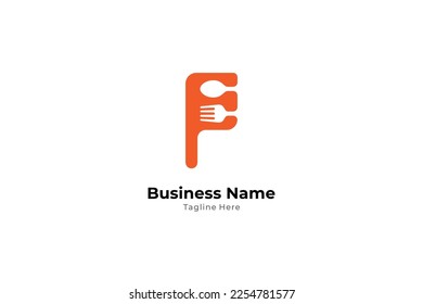 letter f with cutlery, food concept, in simple design logo