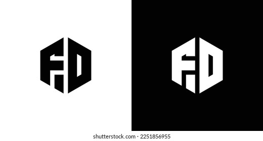 Letra F D polígono, diseño de logotipo Hexagonal mínimo y profesional sobre fondo blanco y negro