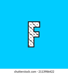 Buchstabe f mit Transportmuster dekoriert. Vektorgrafik englisches Alphabet.