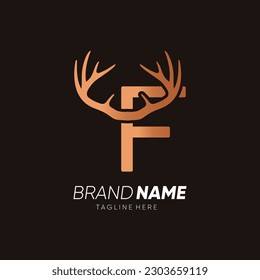Letter F Deer Antlers Logo Design Vector Icon Graphic Illustration