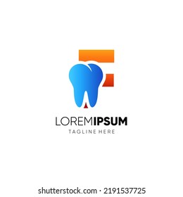 Letter F Dental Tooth Logo Design Vector Icon Graphic Emblem Illustration