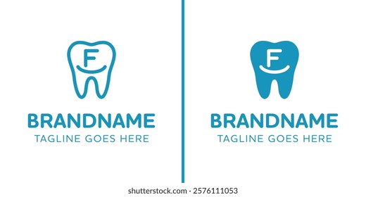 Letter F Dental Tooth Logo, symbolizing tooth, dental care and orthodontist