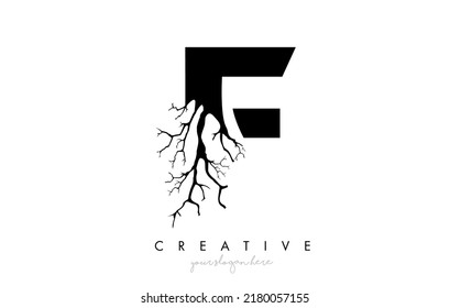 Letter F Design Logo with Creative Tree Branch. F Letter Tree Icon Logo  Vector Illustration.