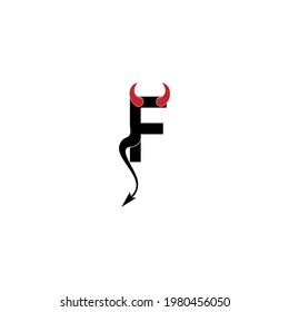 Letter F with devil's horns and tail icon logo design vector template